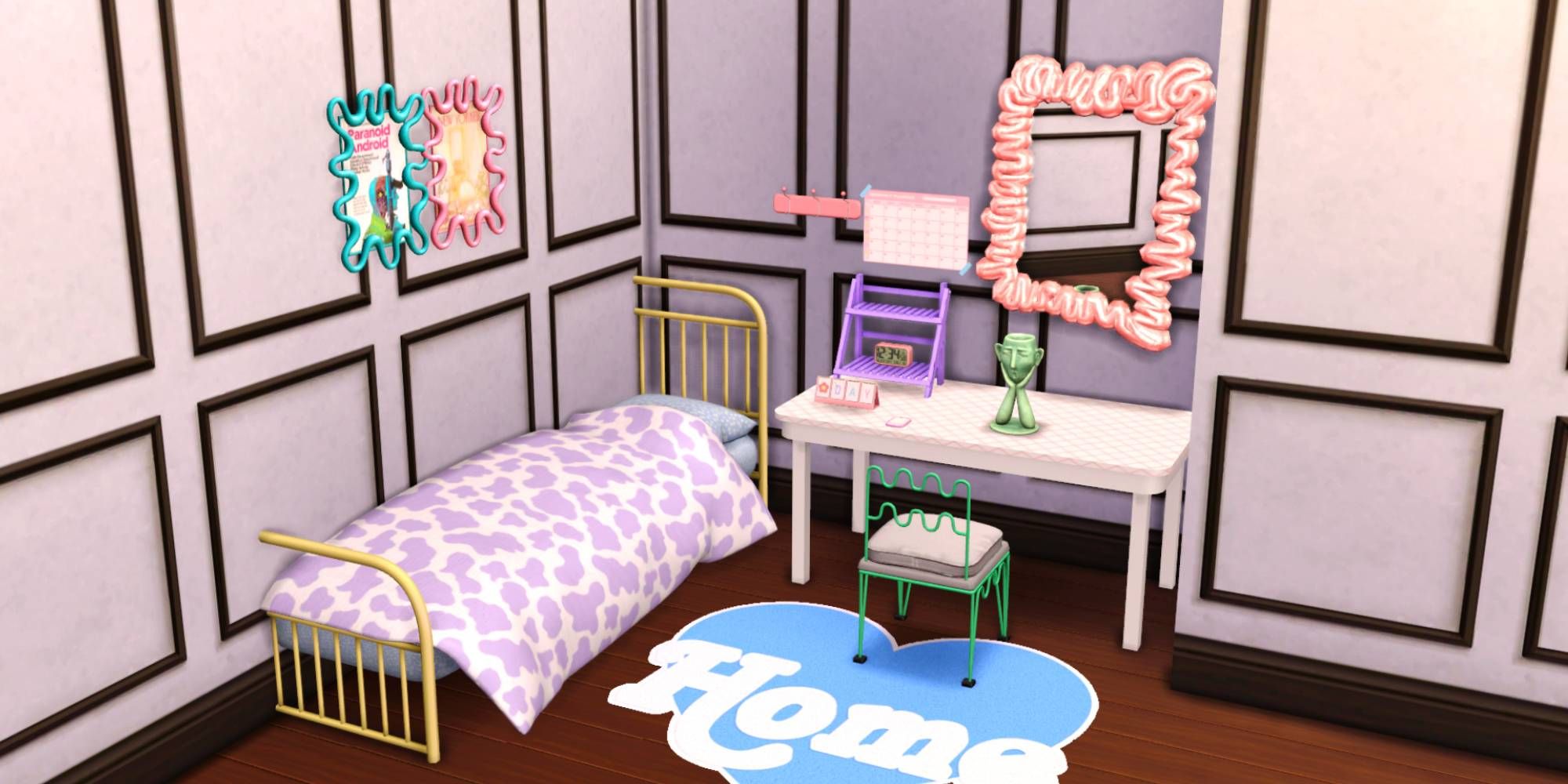 A pastel colored bedroom showing off the CC packs