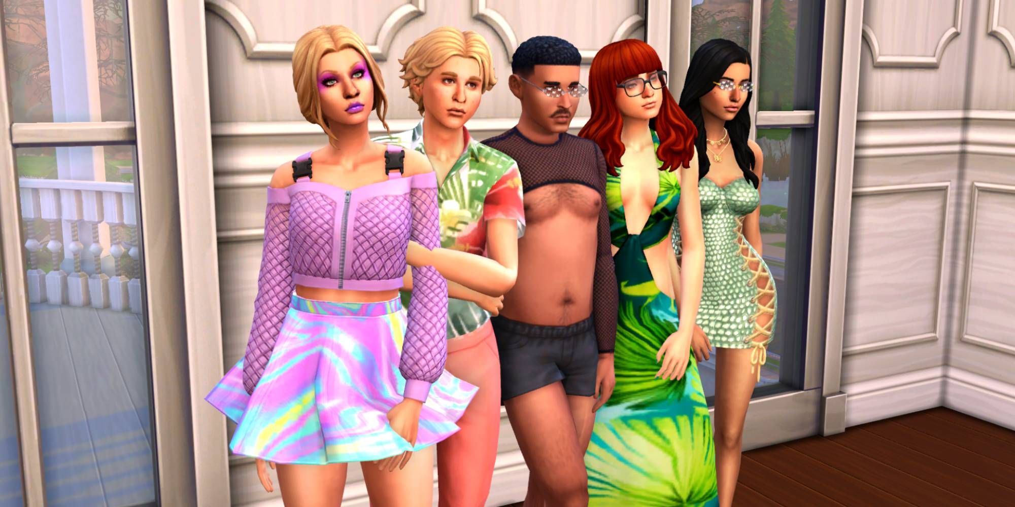 Five Sims showing off the bright colors of the Novalicious CC set