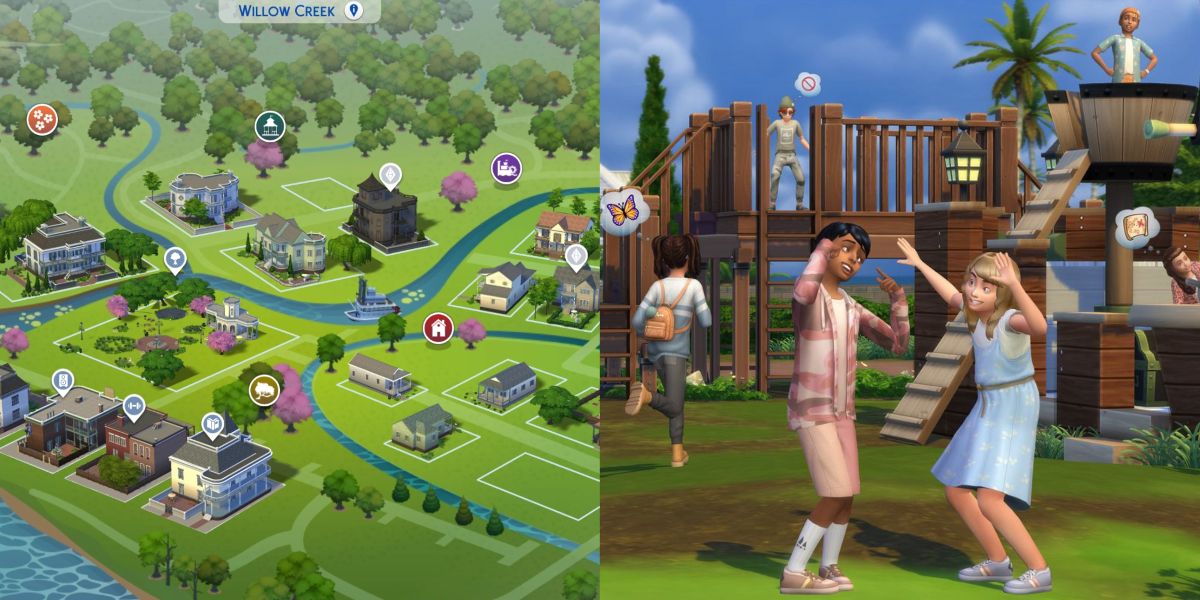 Willow Creek Map and a promo image for Sims 4