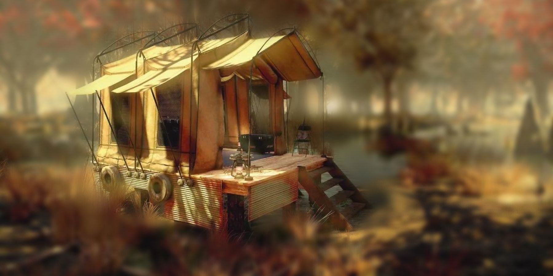 image showing a survival tent in fallout 76. 