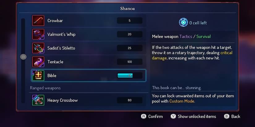 The upgrade menu in Dead Cells Return to Castlevania
