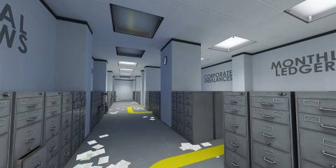 A line meandering through the office in The Stanley Parable