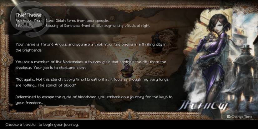 Throné’s character bio in Octopath Traveler 2