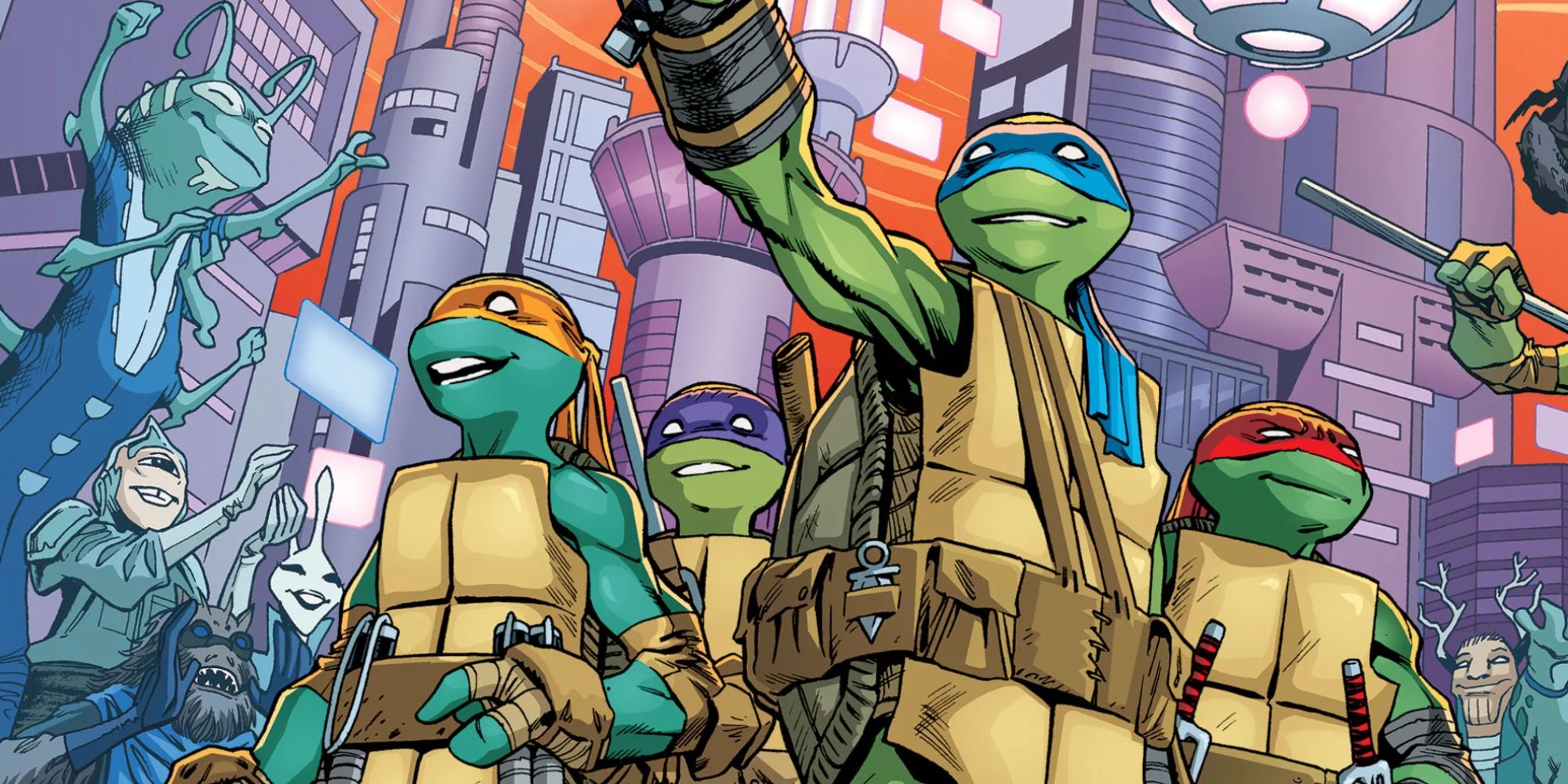 The TMNT in a futuristic city