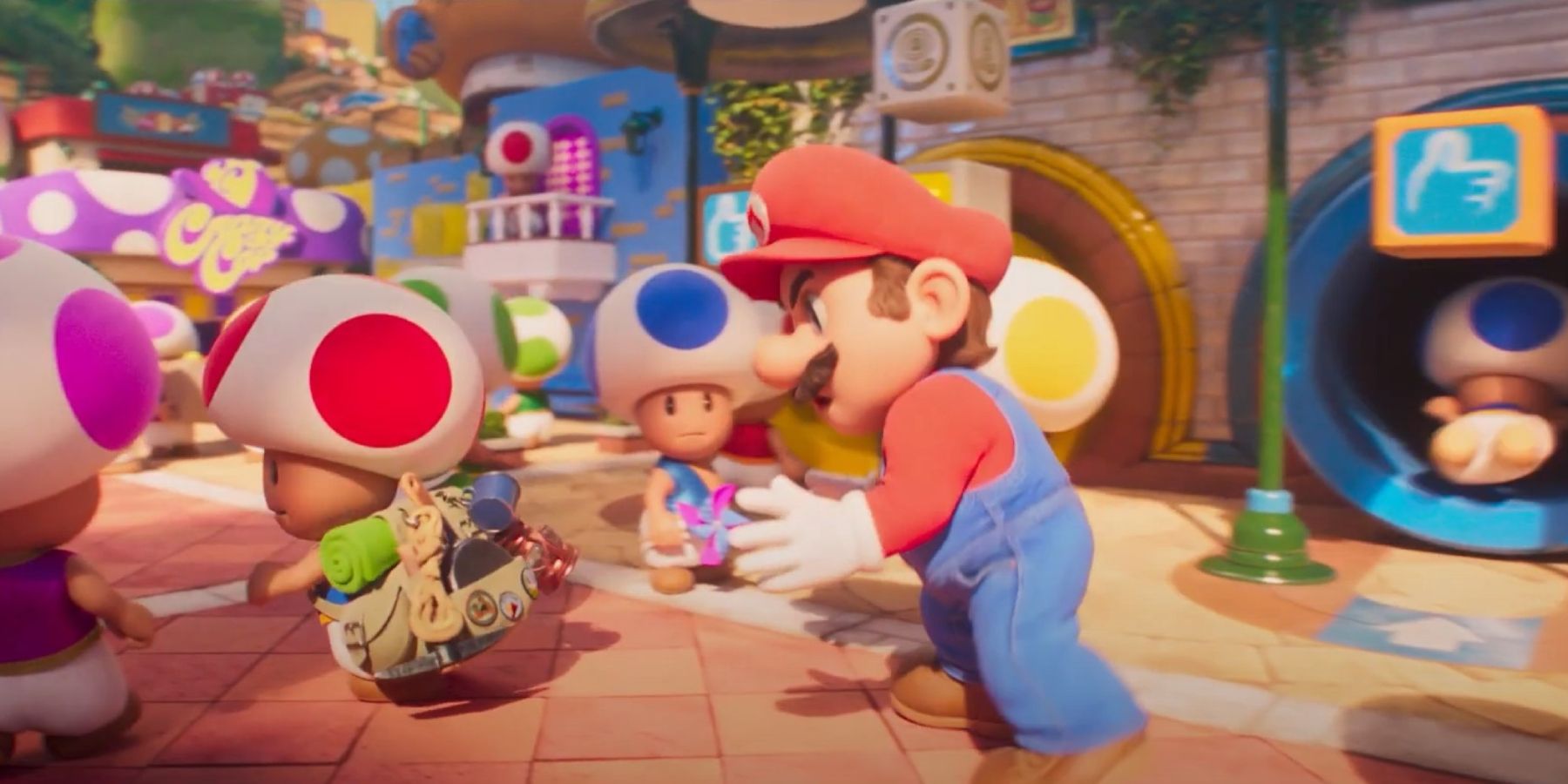 Mario and Toad in Mushroom Kingdom in Super Mario Bros. movie