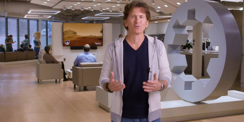 Image of Bethesda's Todd Howard during the Starfield release date announcement.