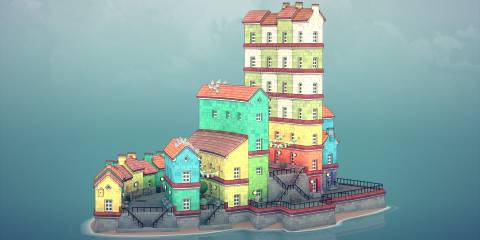 An image of a town built in the game Townscaper