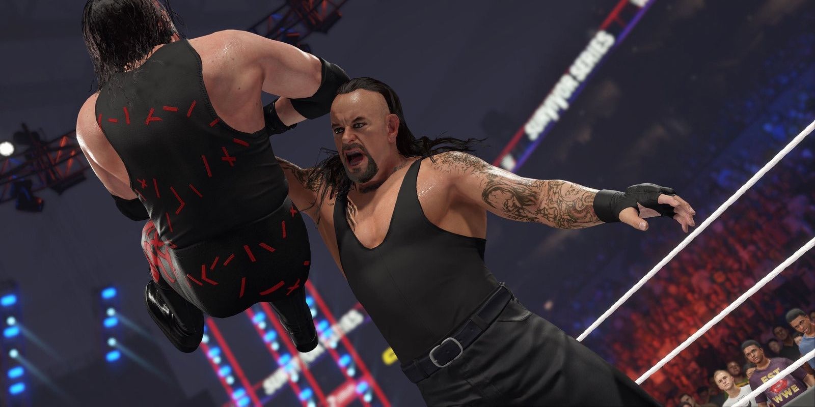 Undertaker chokeslams his opponent