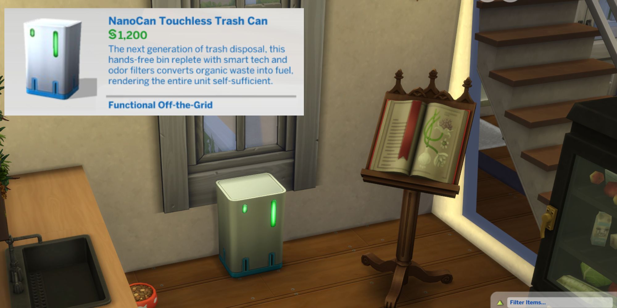 A surprisingly useful trash can in The Sims 4