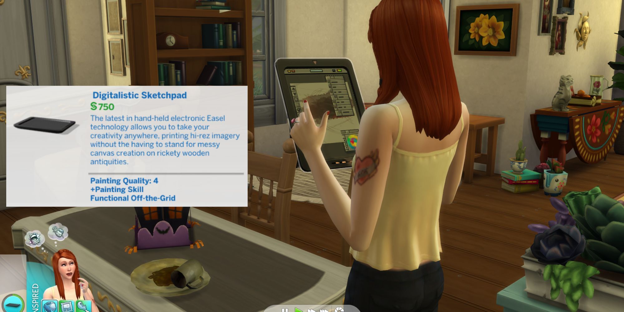 A Sim creates a painting on a digital sketchpad, The Sims 4