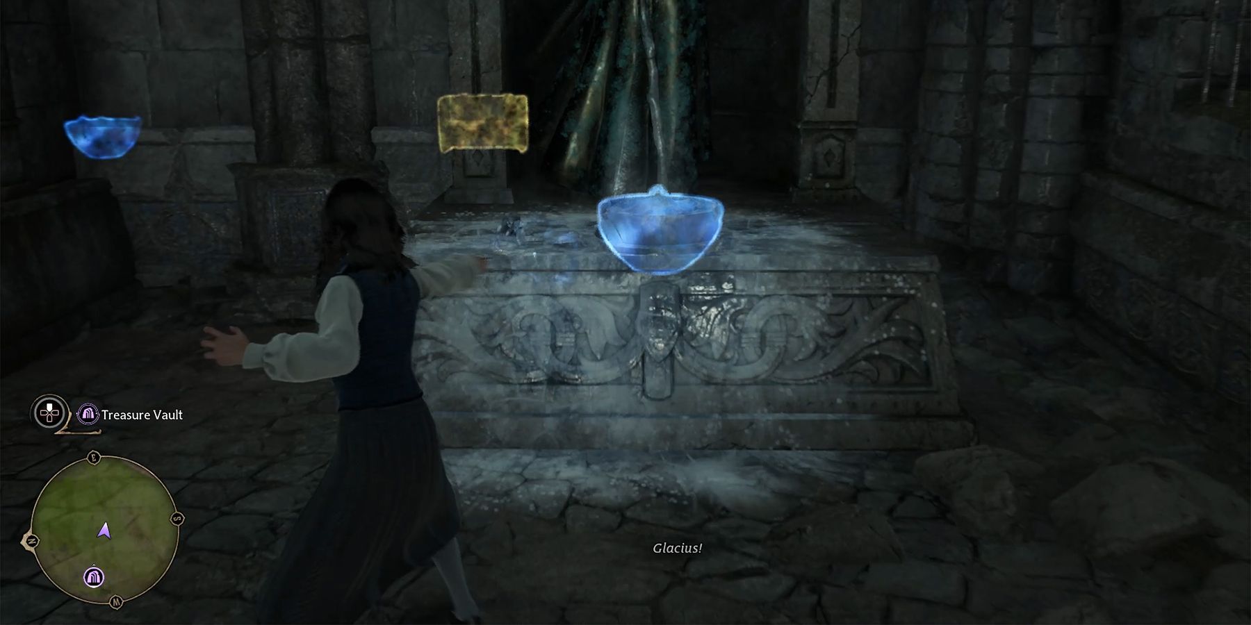 using glacius on the brazier in hogwarts legacy