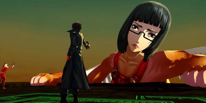 Joker and Ann preparing for an All Out Attack against Cognitive Wakaba in Futaba's Palace from Persona 5 Royal