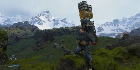 Sam Walking With A Bunch Of Packages On His Back