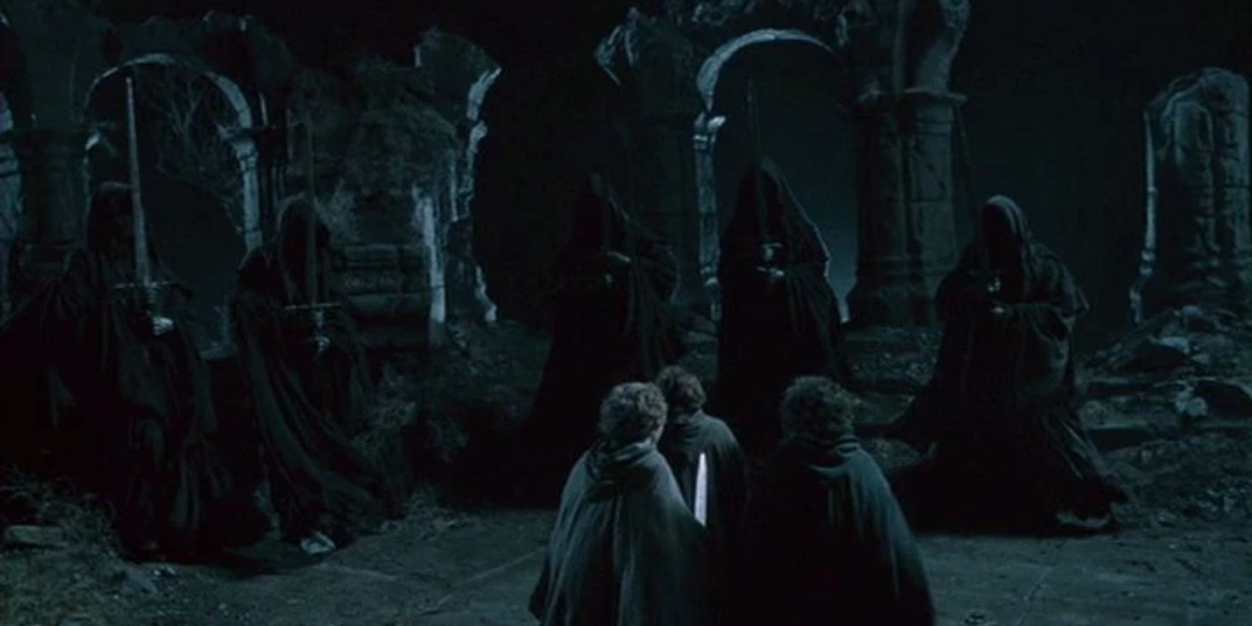 The Hobbits are surrounded by Nazgul