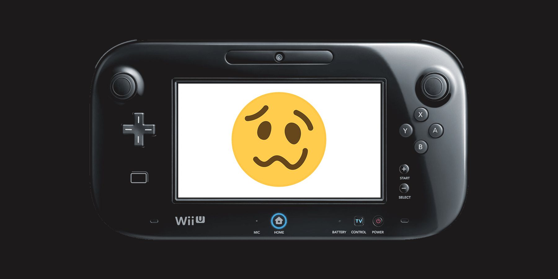 Wii U controller displaying woozy face emoji