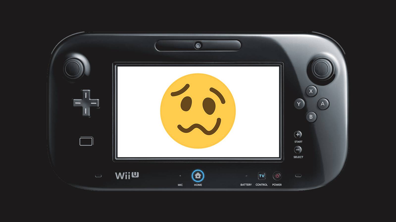 Wii U controller displaying woozy face emoji