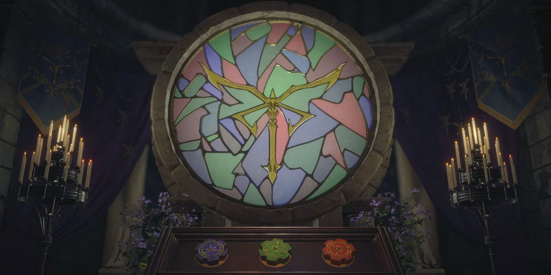 The Colored Window puzzle in the church in Resident Evil 4.