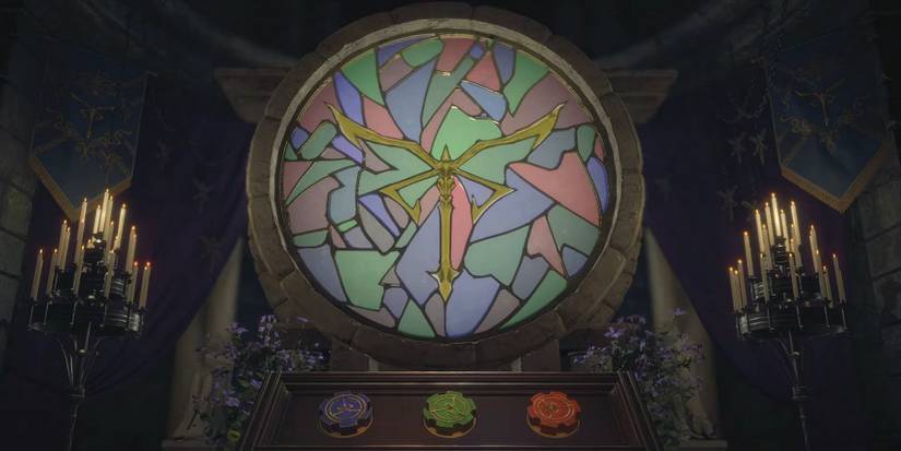 The Colored Window puzzle in the church in Resident Evil 4.