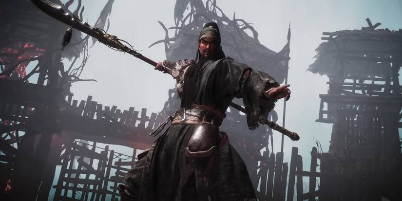 Wo Long Fallen Dynasty - Guan Yu Jumping Towards Opponent,  Weapon In Hand