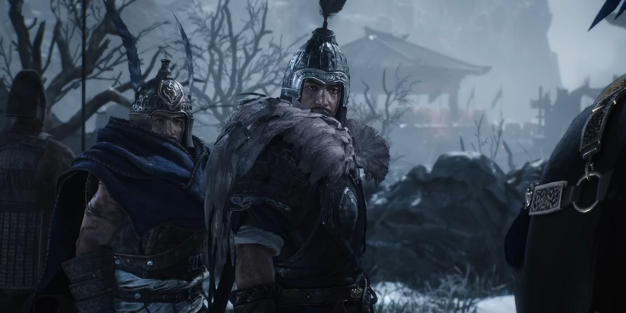 Wo Long Fallen Dynasty - Xiahou Dun and brother Yuan Looking Toward Player Character