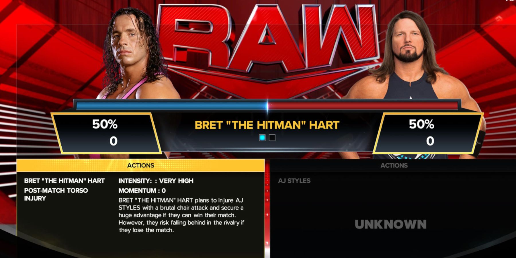 WWE 2K23 Bret Hart selecting a rivarly action