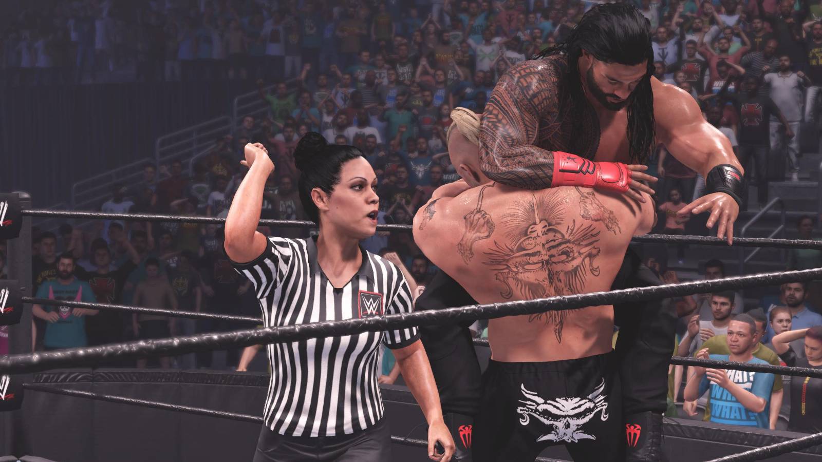 WWE 2K23 - Brock Lesnar submitting Roman Reigns
