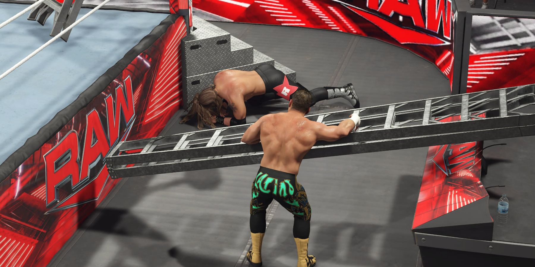 WWE 2K23 Eddie bridging the ladder