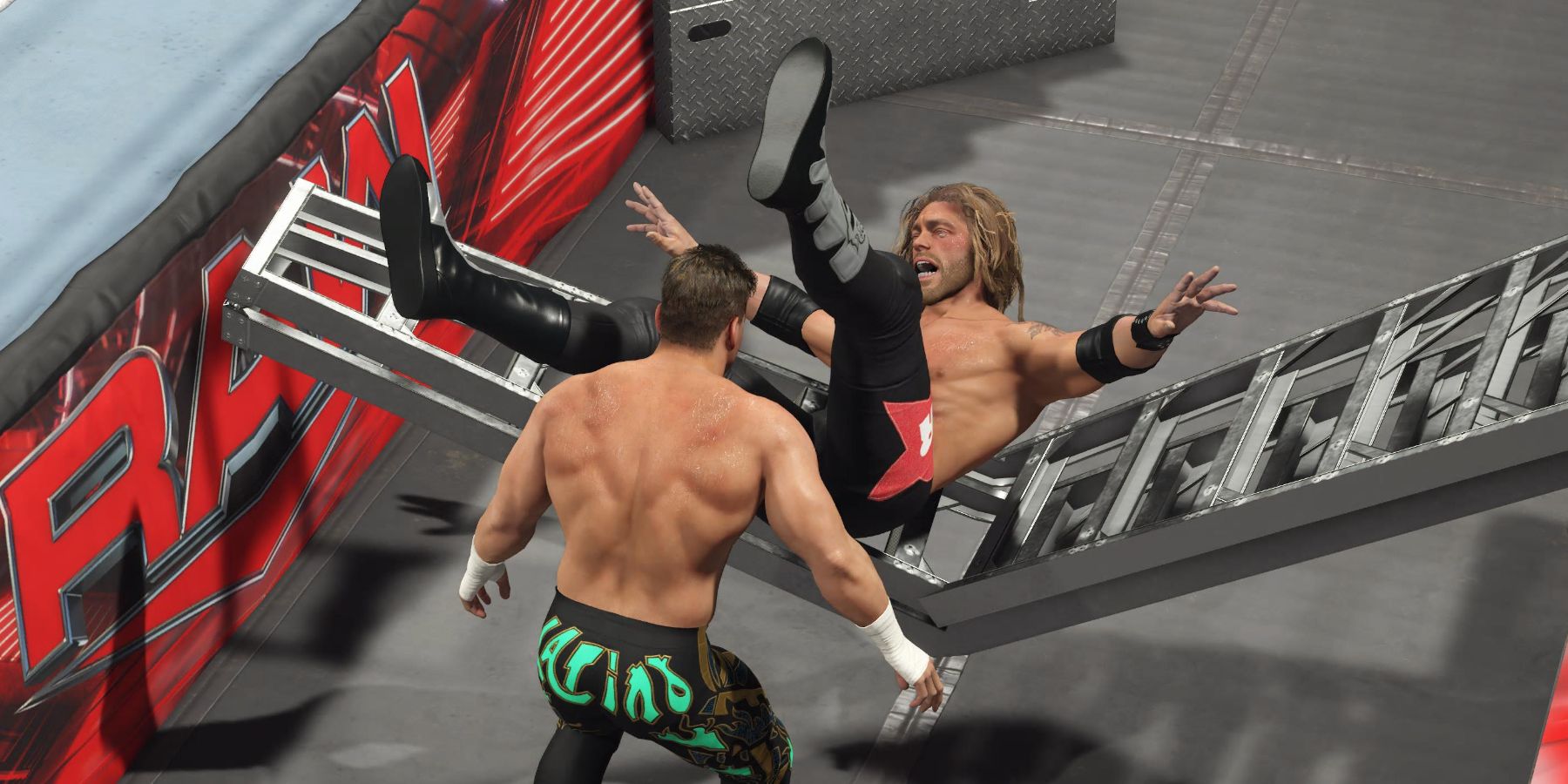 WWE 2K23 Eddie powerbombs Edge through the ladder