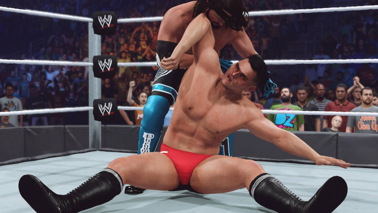 WWE 2k23 Gunther reversing the ground grapple from AJ Styles