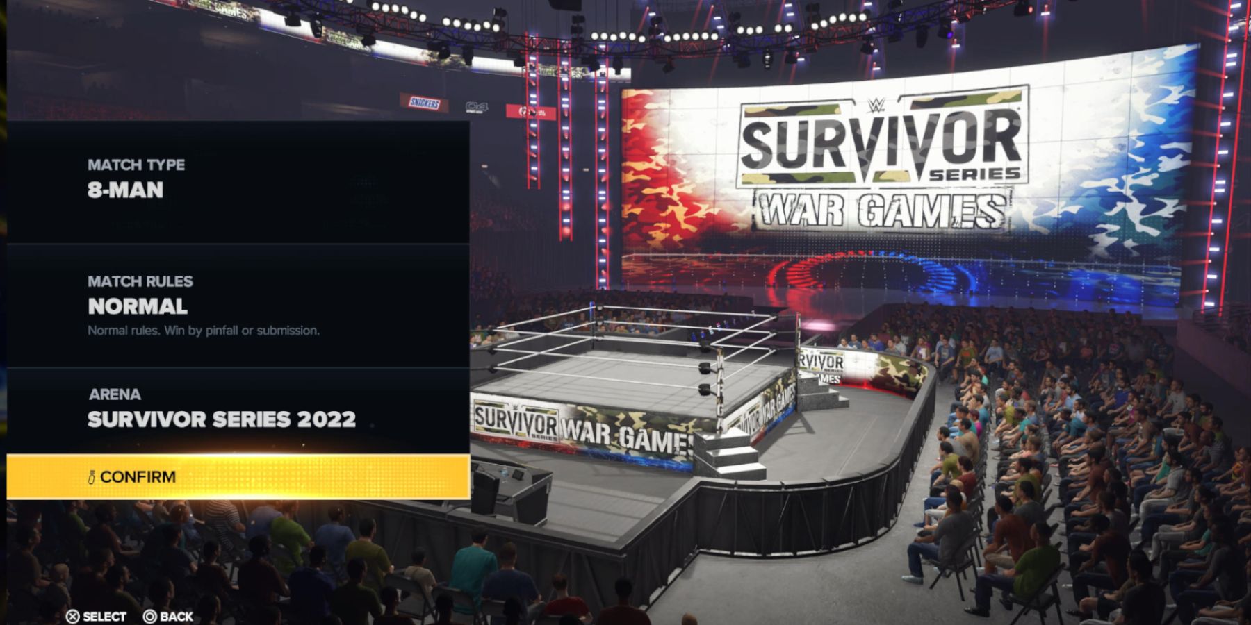 WWE 2K23 setting up a quick Survivor Series match