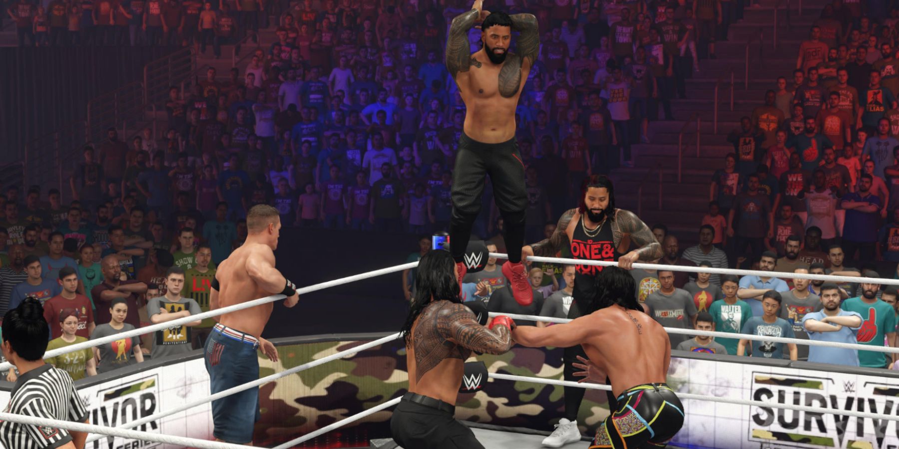 WWE 2K23 Survivor Series match double team from Jay Uso and Roman