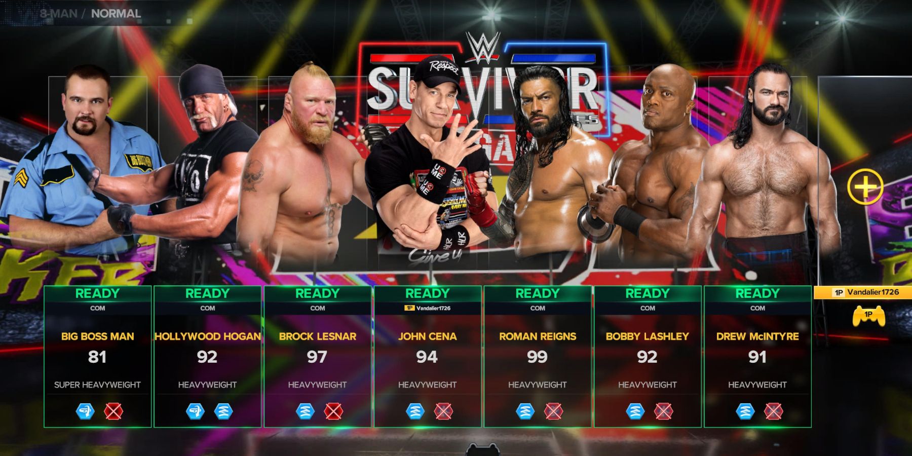 WWE 2K23 Survivor Series match selecting a team