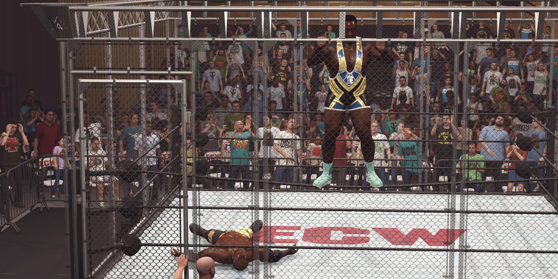 WWE2K23 Big E Climbing the cage