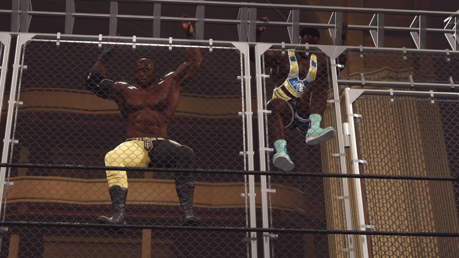 WWE2K23 Lashley and Big E escaping the cage