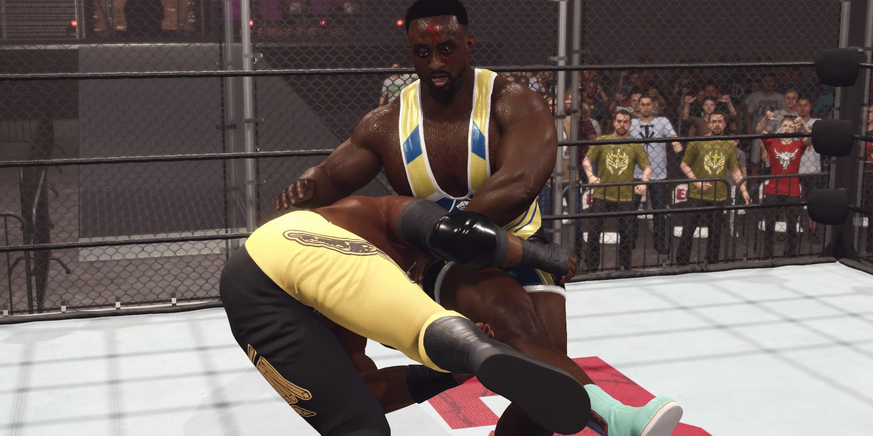 WWE2K23 Lashley spearing Big E in the cage