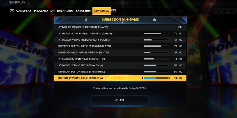 WWE2K23 Submissions sliders