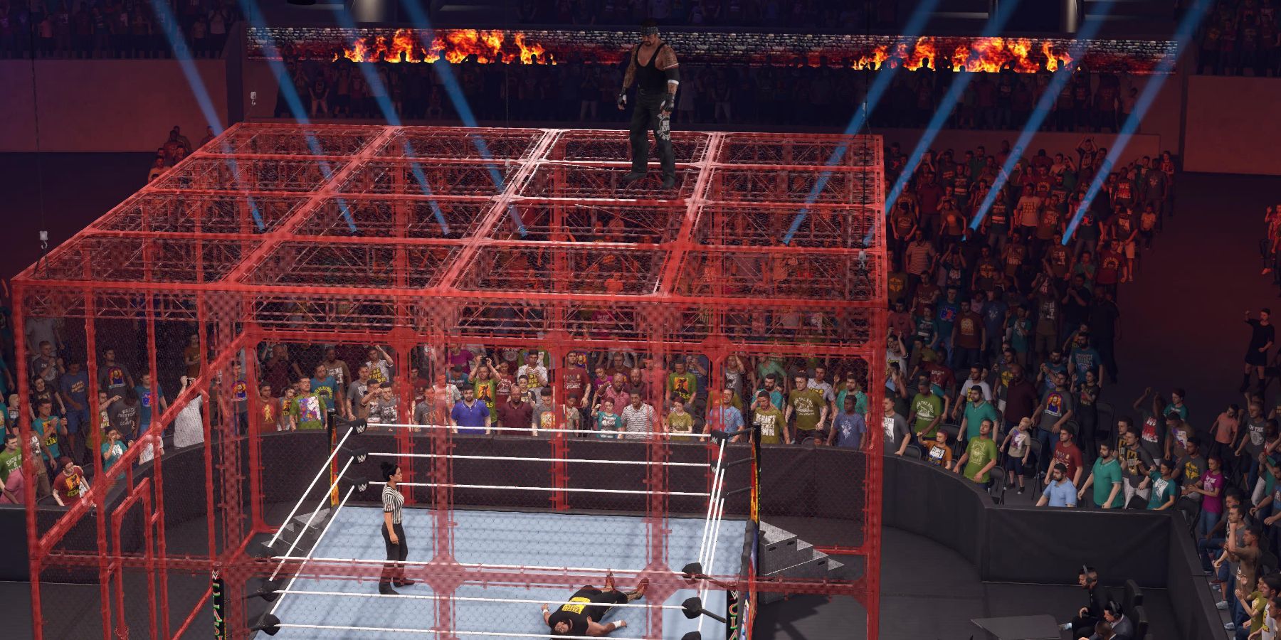 WWE2K23 Undertaker at the top of the cell