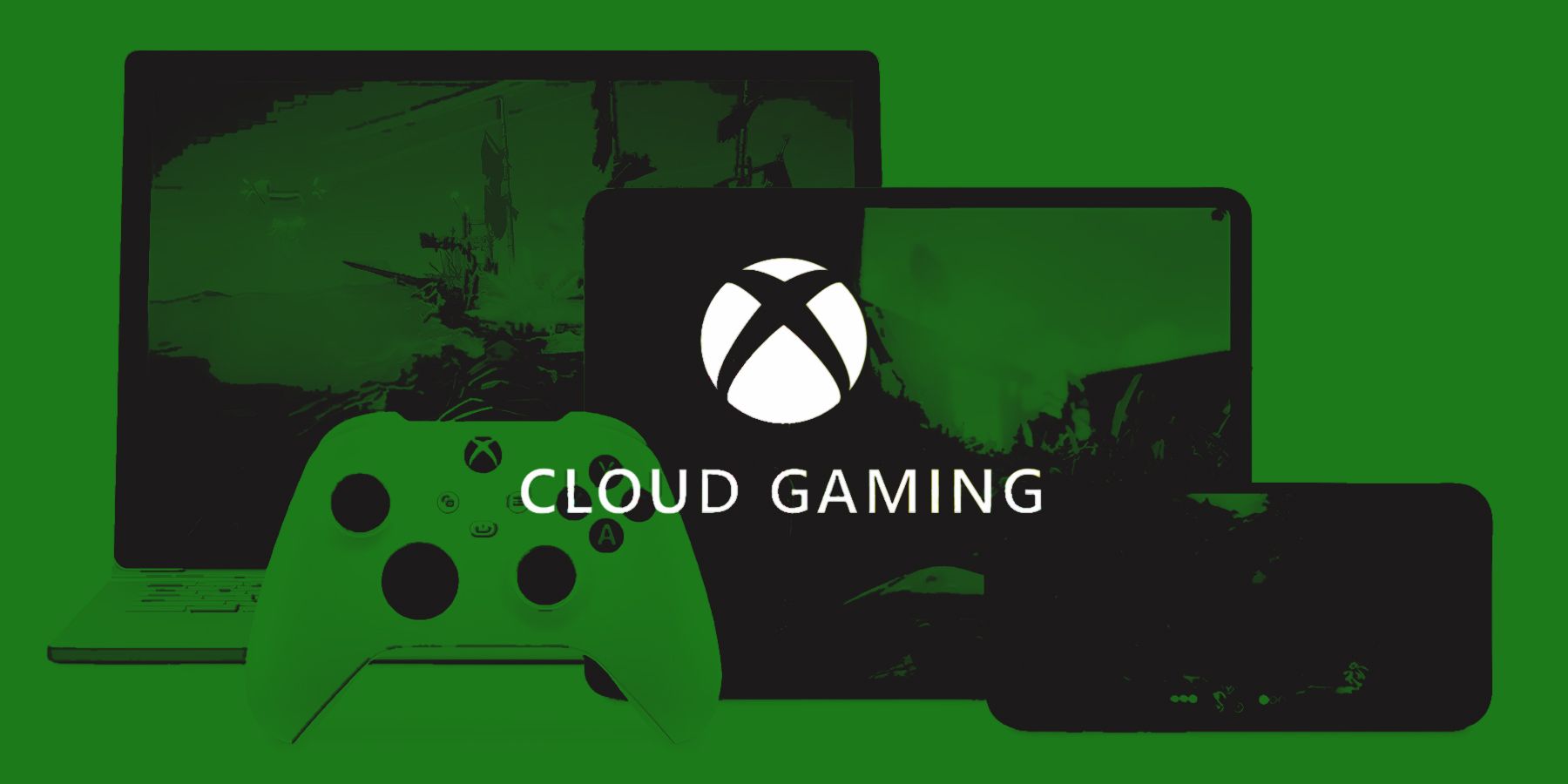 Xbox Cloud Gaming logo over stylized laptop tablet smartphone