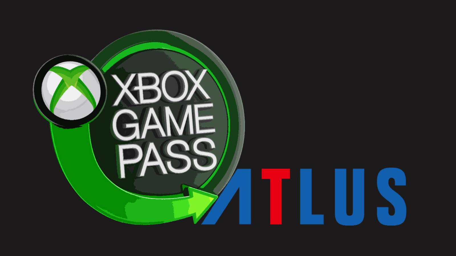 Xbox Game Pass angled sign with Atlus logo