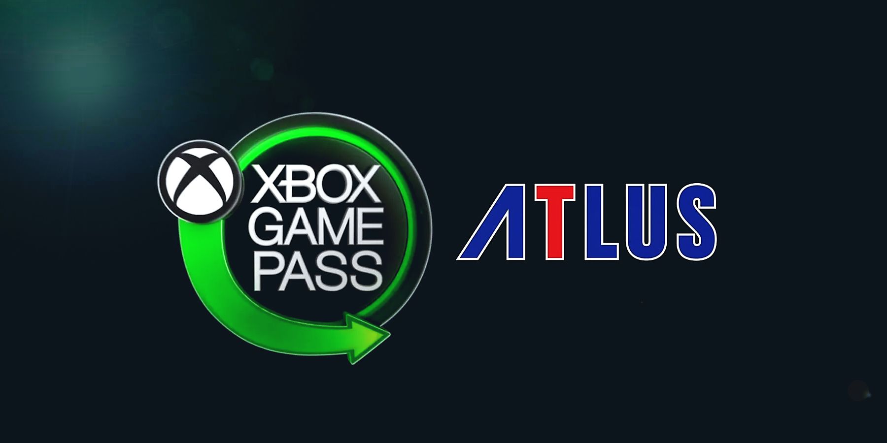Xbox Game Pass Atlus logos dark background