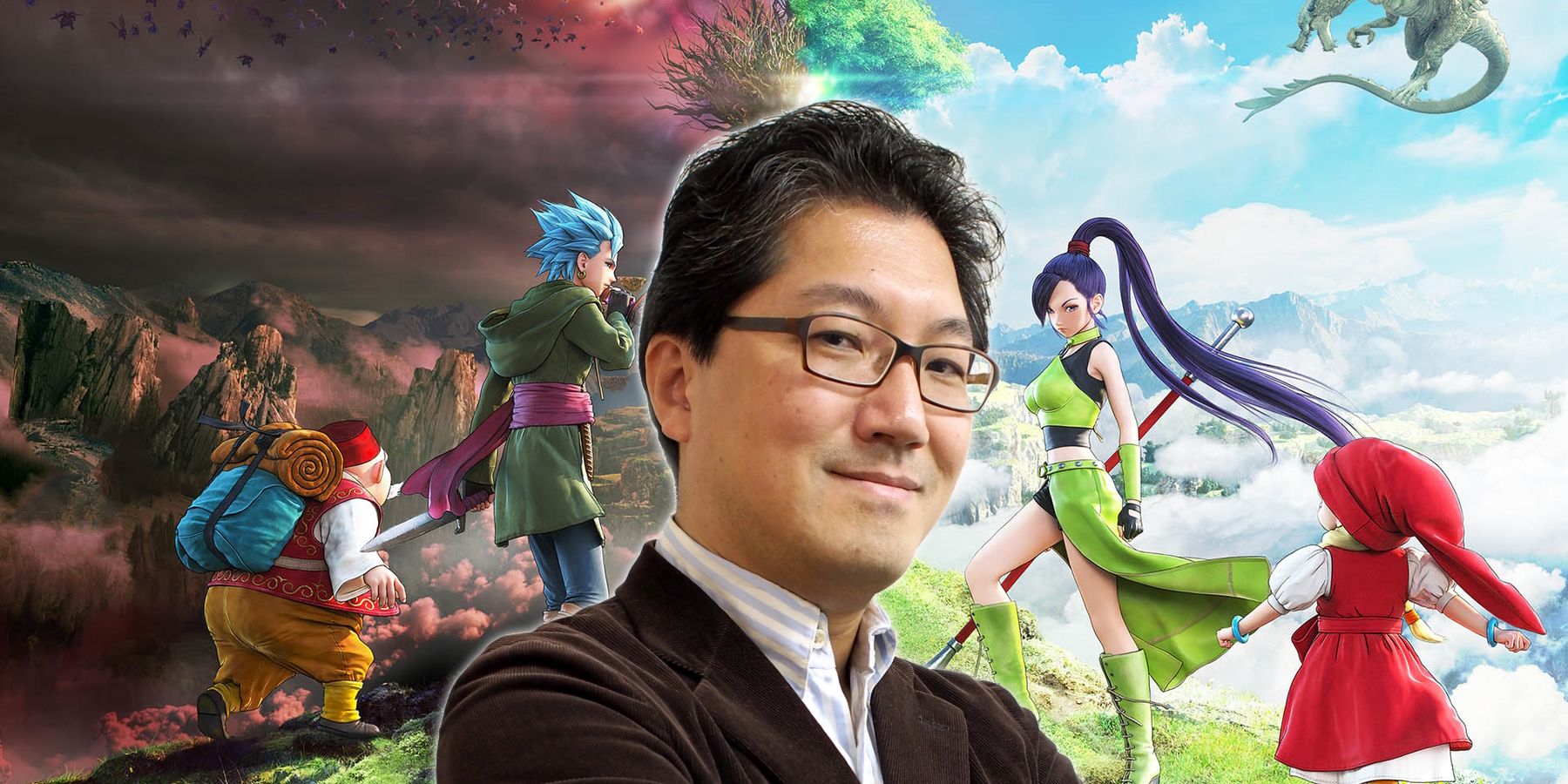 Yuji Naka ảnh trên nghệ thuật quảng cáo cho Dragon Quest XI