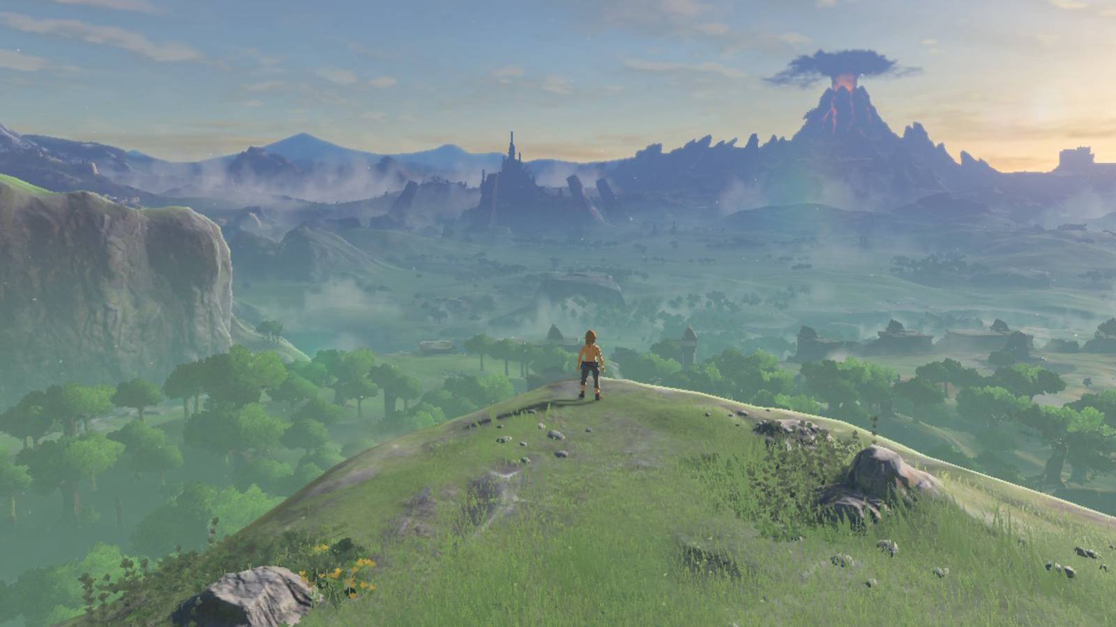 Link stands on a cliff in The Legend of Zelda: Breath of the Wild