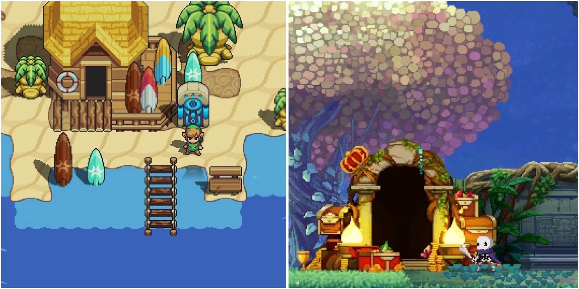 Exploring the world in Cadence of Hyrule and Skul The Hero Slayer