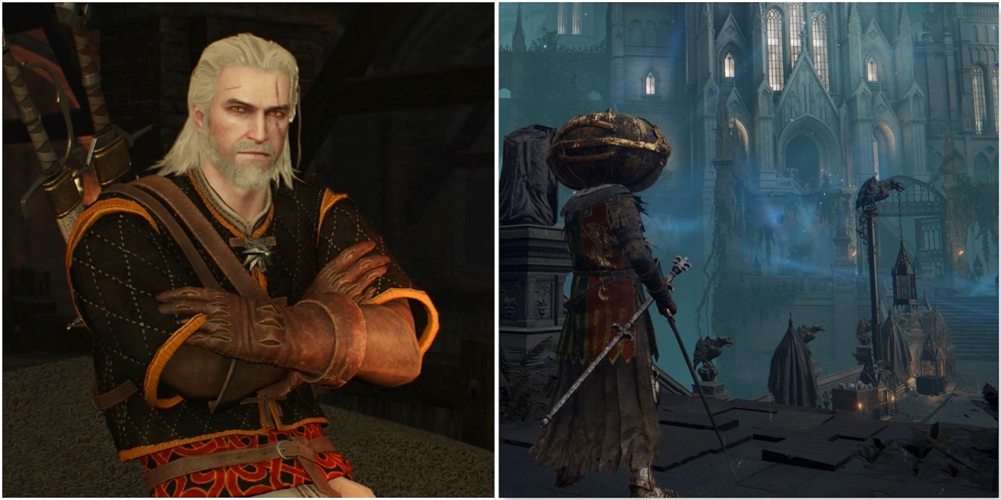 Geralt in The Witcher 3 and exploring the world in Elden Ring