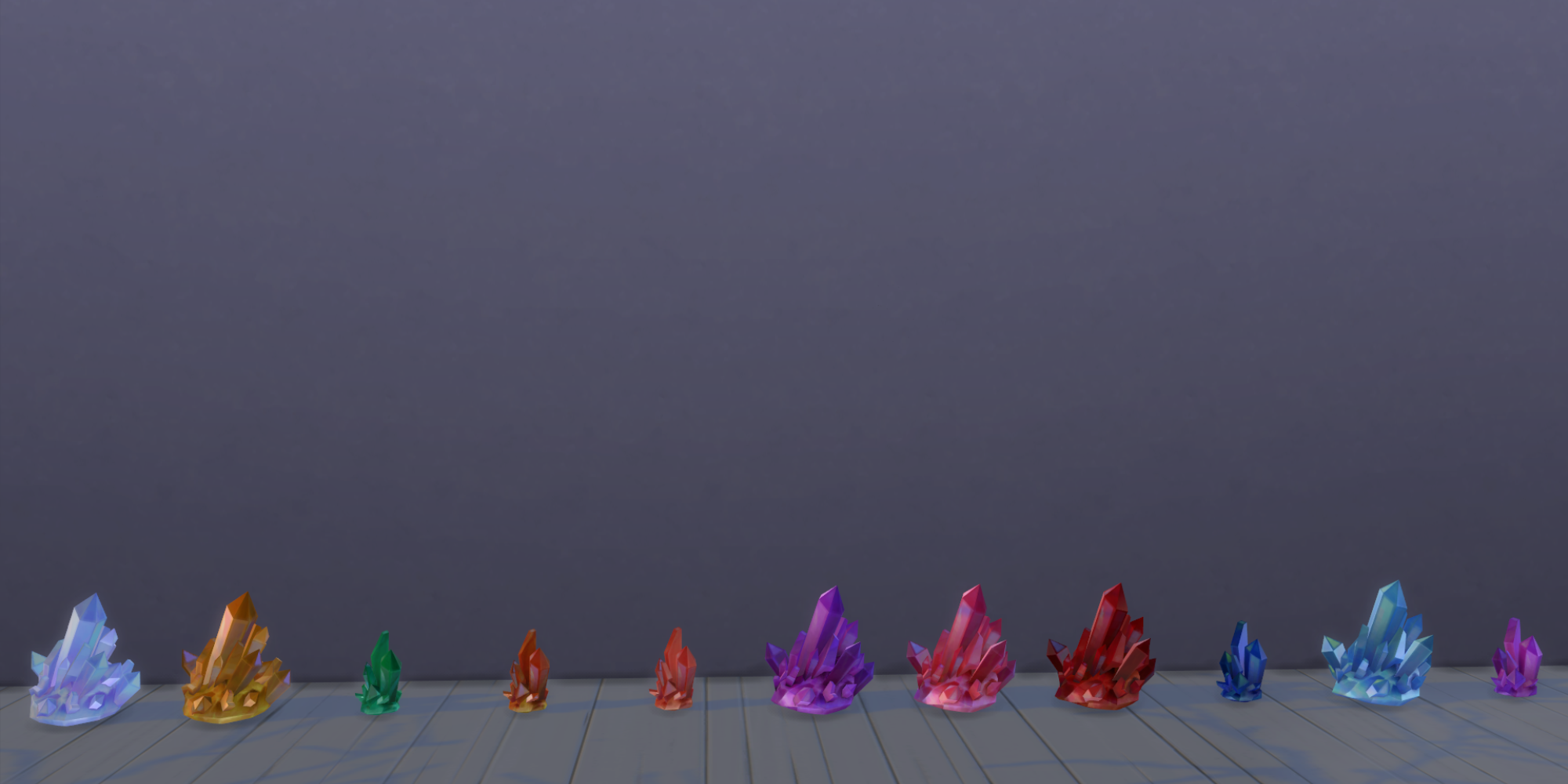 A row of crystals in The Sims 4