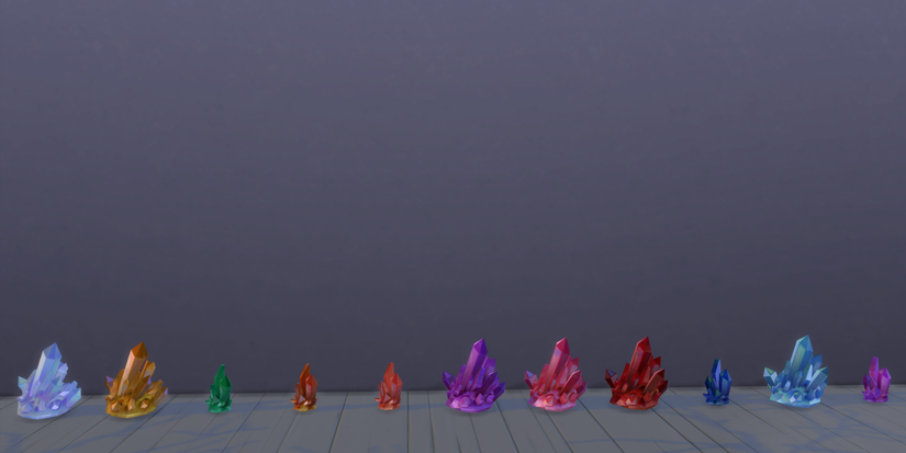 A row of crystals in The Sims 4