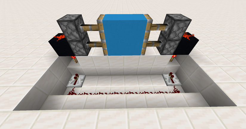 Minecraft piston door with the redstone exposed.