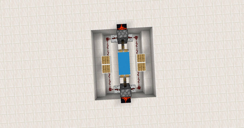 The above view of the innerworkings of a Minecraft Piston Door