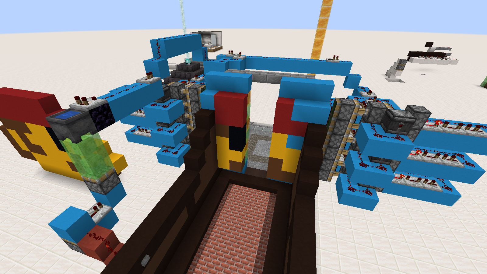 A massive piston door in Minecraft with a Mario head on it.