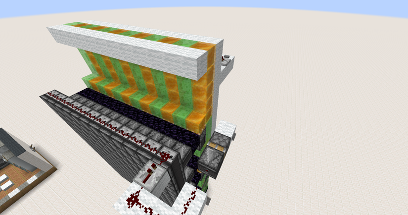 Minecraft flying machine array viewed from behind.